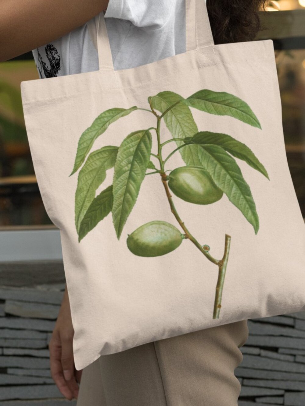 Almond Vintage Botanical Print Graphic Canvas Tote Bag
